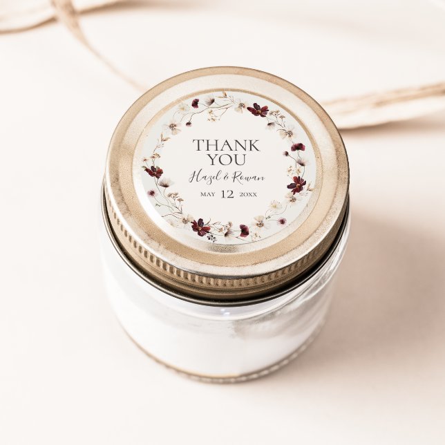 Copper Burgundy Wildflower | Beige Thank You Favor Classic Round Sticker (Creator Uploaded)