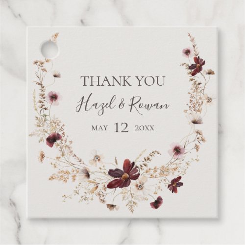 Copper Burgundy Wildflower  Beige Thank You Favor Tags