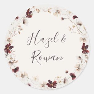 Copper Burgundy Wildflower   Beige Wedding Classic Round Sticker