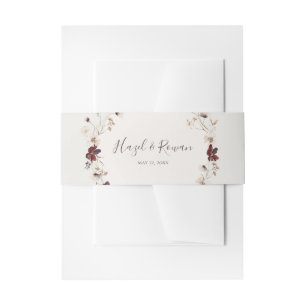 Copper Burgundy Wildflower Beige Wedding Invitation Belly Band