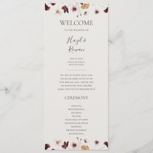 Copper Burgundy Wildflower   Beige Wedding Program