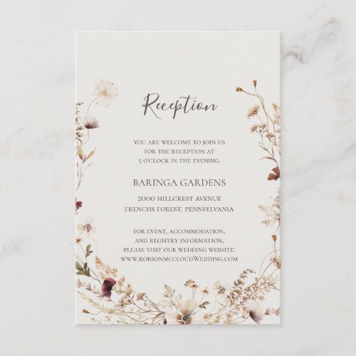 Copper Burgundy Wildflower Beige Wedding Reception Enclosure Card