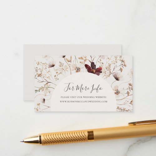 Copper Burgundy Wildflower  Beige Wedding Website Enclosure Card