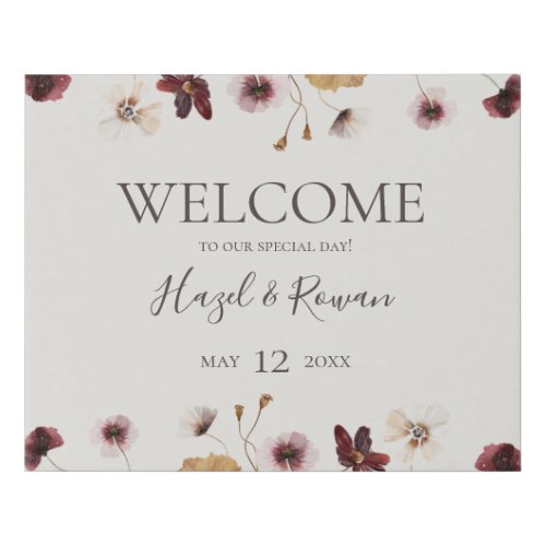 Copper Burgundy Wildflower  Beige Welcome Faux Canvas Print