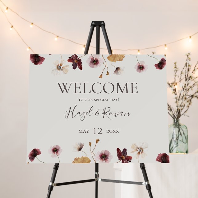 Copper Burgundy Wildflower | Beige Welcome Foam Board (In Situ (Stand))