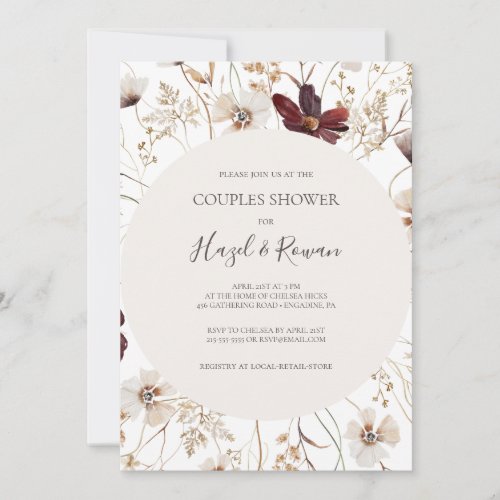Copper Burgundy Wildflower  Couples Shower Invitation