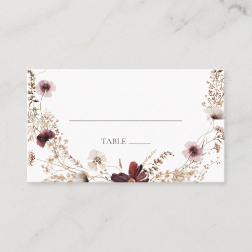 Copper Burgundy Wildflower Flat Wedding Place Card