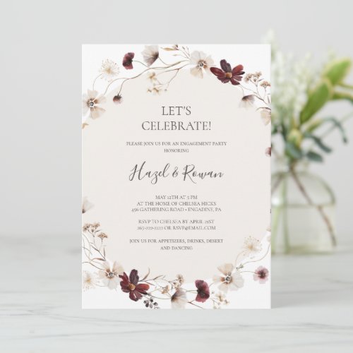 Copper Burgundy Wildflower Lets Celebrate Invitation