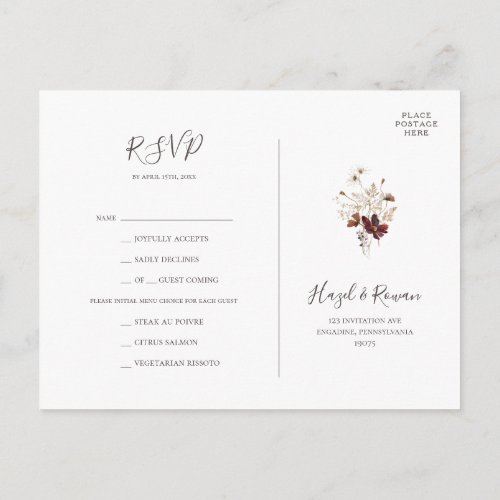 Copper Burgundy Wildflower Menu Choice RSVP Card