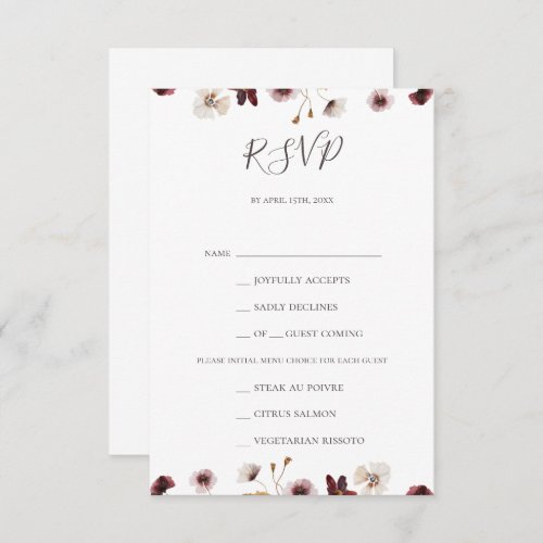 Copper Burgundy Wildflower Menu Choice RSVP Card