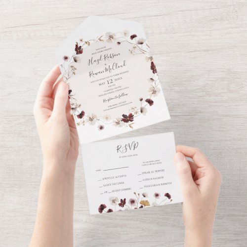 Copper Burgundy Wildflower Seal and Send All In One Invitation