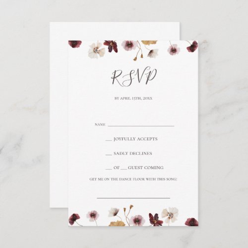 Copper Burgundy Wildflower Song Request RSVP Card