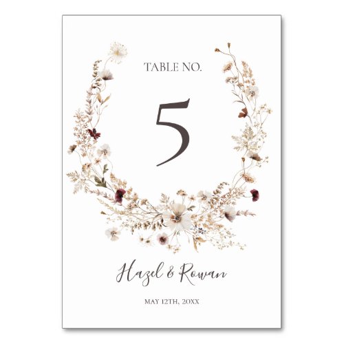 Copper Burgundy Wildflower Table Number