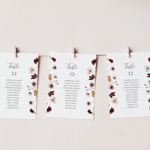 Copper Burgundy Wildflower Table Seating Chart