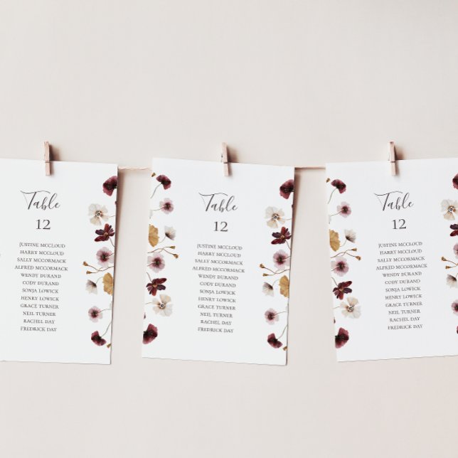 Copper Burgundy Wildflower Table Seating Chart (Creator Uploaded)