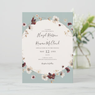 Copper Burgundy Wildflower Teal Casual Wedding Invitation