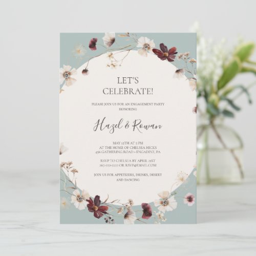 Copper Burgundy Wildflower  Teal Lets Celebrate Invitation