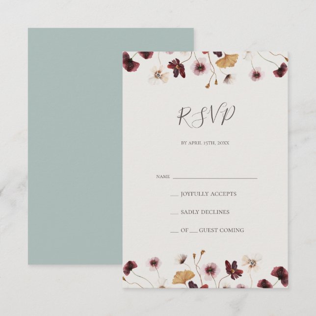 Copper Burgundy Wildflower | Teal RSVP Card (Front/Back)