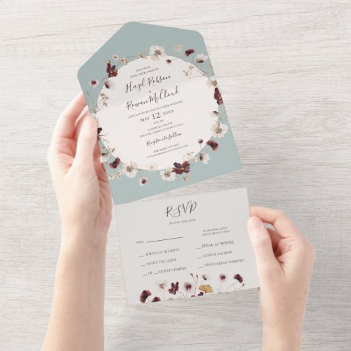 Copper Burgundy Wildflower  Teal Seal and Send All In One Invitation