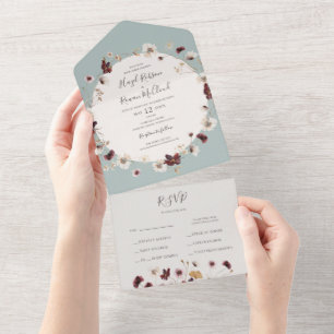 Copper Burgundy Wildflower Teal Seal and Send All In One Invitation