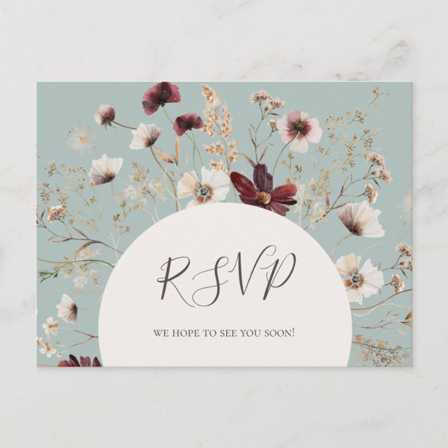 Copper Burgundy Wildflower Teal Song Request RSVP Postcard (Front)