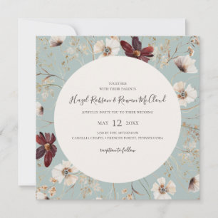 Copper Burgundy Wildflower Teal Square Wedding Invitation