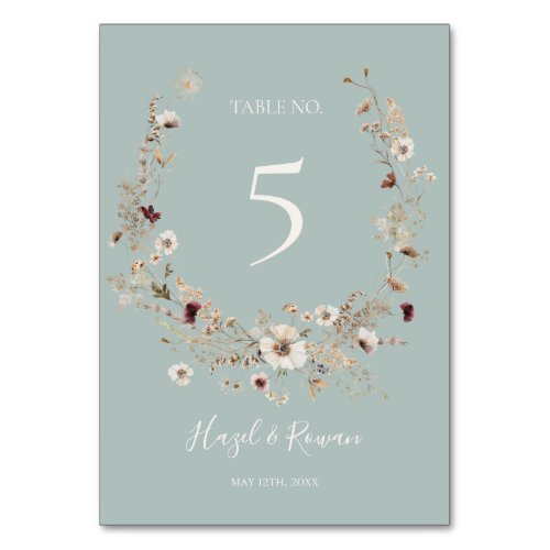 Copper Burgundy Wildflower  Teal Table Number