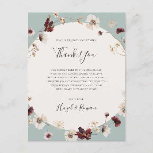 Copper Burgundy Wildflower  Teal Thank You Card