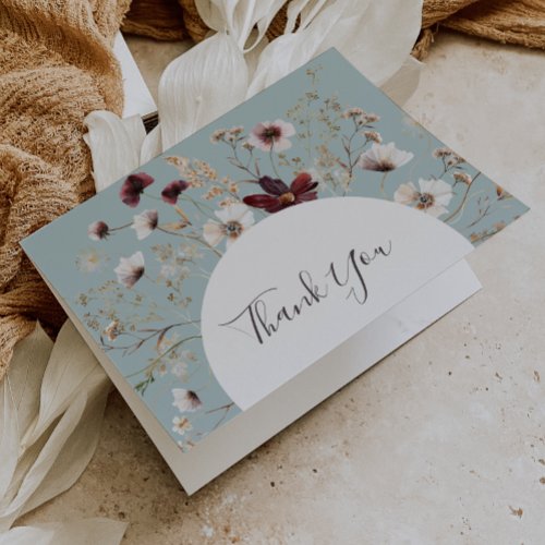 Copper Burgundy Wildflower  Teal Thank You Card
