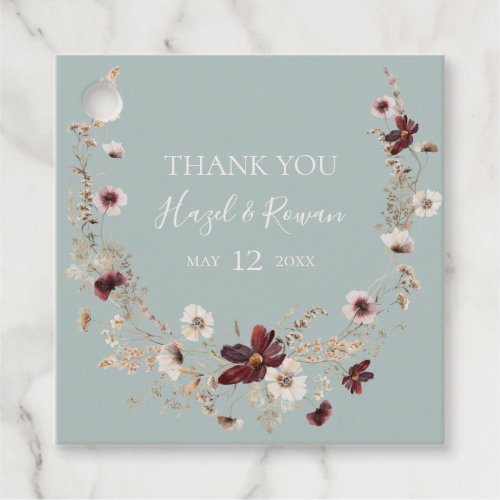 Copper Burgundy Wildflower  Teal Thank You Favor Tags