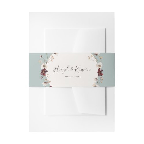 Copper Burgundy Wildflower  Teal Wedding Invitation Belly Band