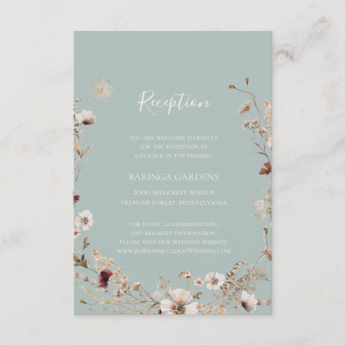 Copper Burgundy Wildflower Teal Wedding Reception Enclosure Card
