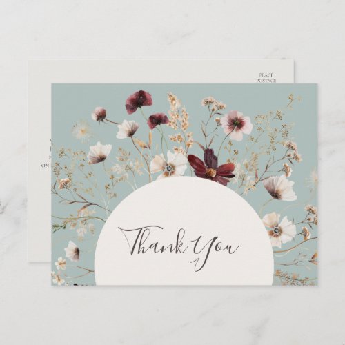 Copper Burgundy Wildflower Teal Wedding Thank You Postcard