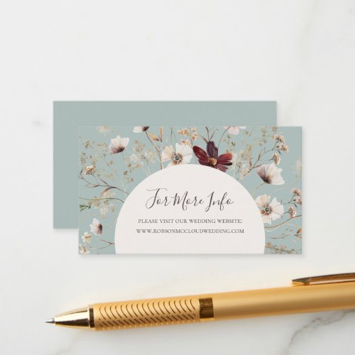 Copper Burgundy Wildflower  Teal Wedding Website Enclosure Card
