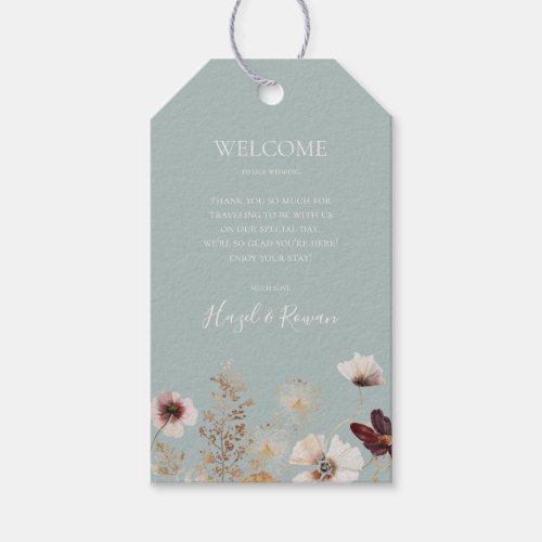 Copper Burgundy Wildflower  Teal Wedding Welcome Gift Tags