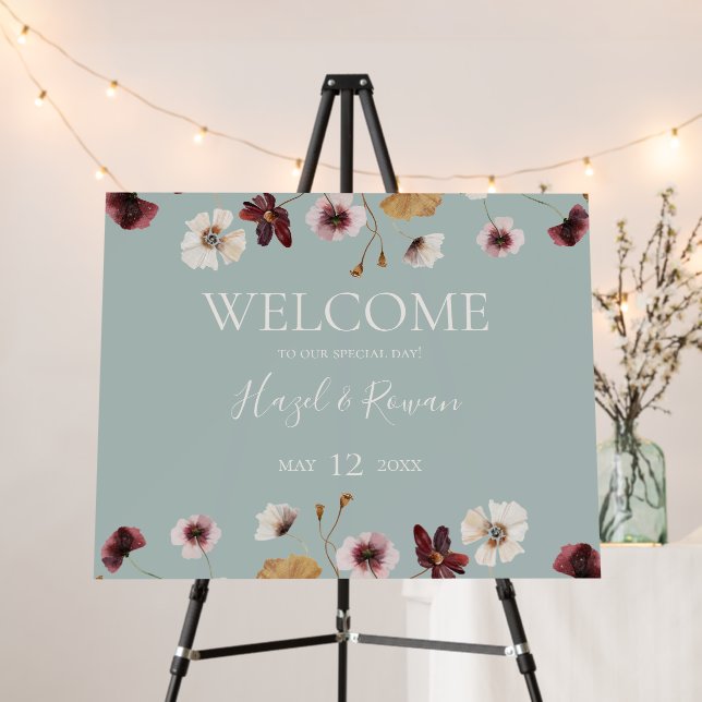 Copper Burgundy Wildflower | Teal Welcome Foam Board (In Situ (Stand))