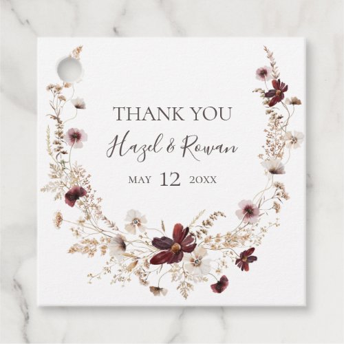 Copper Burgundy Wildflower  Thank You Favor Tags