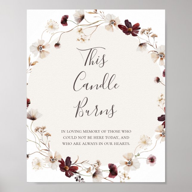 Copper Burgundy Wildflower This Candle Burns Sign (Front)
