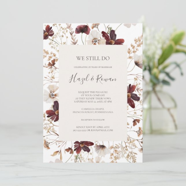 Copper Burgundy Wildflower We Still Do Vow Renewal Invitation (Standing Front)