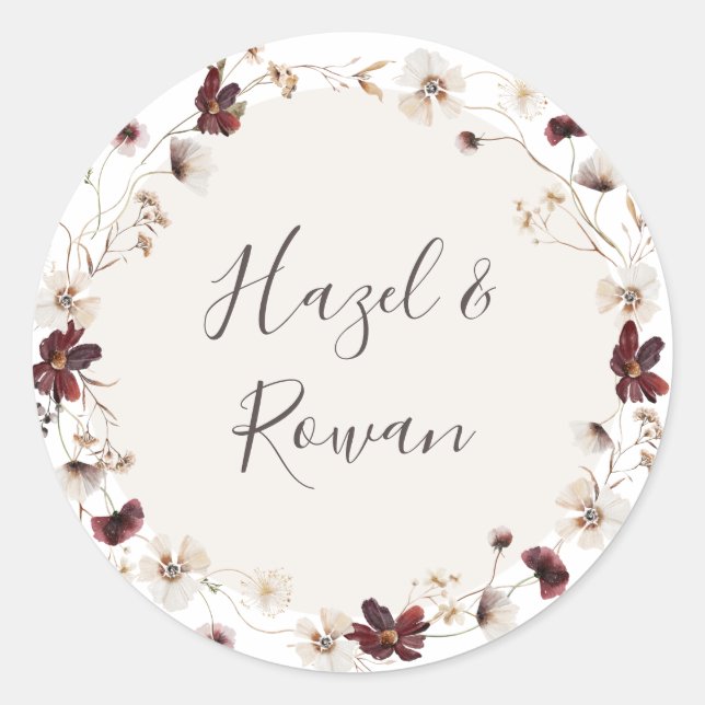 Copper Burgundy Wildflower Wedding Envelope Seals (Front)
