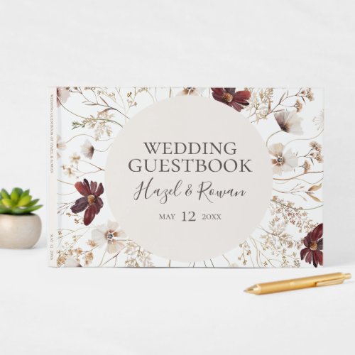 Copper Burgundy Wildflower  Wedding Guest Book