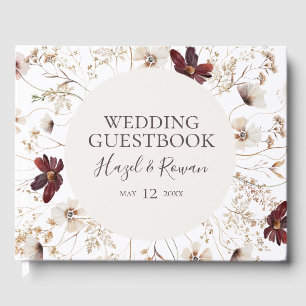 Copper Burgundy Wildflower   Wedding Guest Book