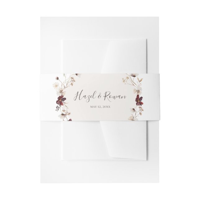 Copper Burgundy Wildflower Wedding Invitation Belly Band (Front Example)