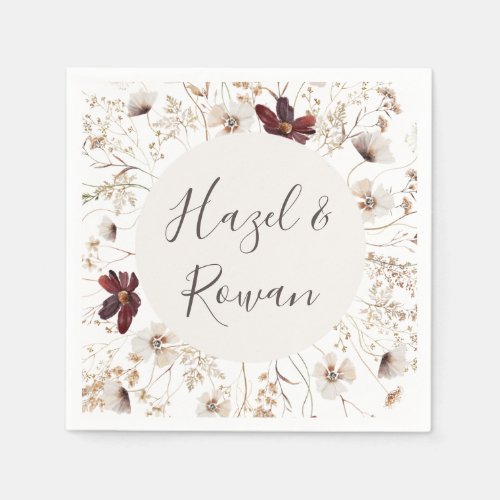 Copper Burgundy Wildflower Wedding Napkins