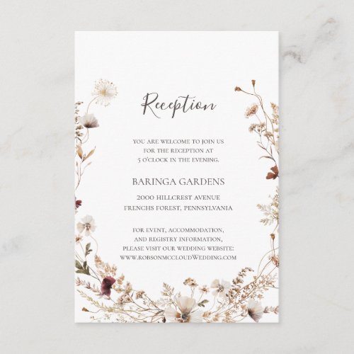 Copper Burgundy Wildflower Wedding Reception Card