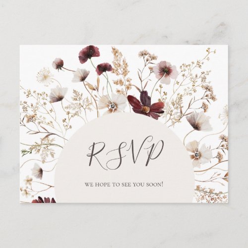 Copper Burgundy Wildflower Wedding RSVP Postcard