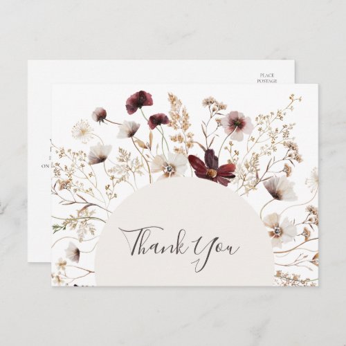 Copper Burgundy Wildflower Wedding Thank You Postcard