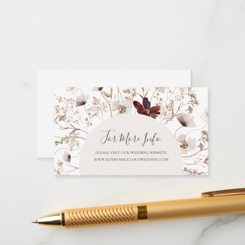 Copper Burgundy Wildflower Wedding Website Enclosure Card