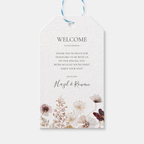 Copper Burgundy Wildflower Wedding Welcome Gift Tags