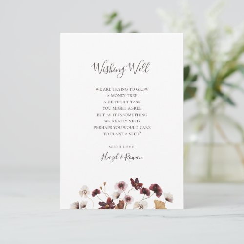 Copper Burgundy Wildflower  Wedding Wishing Well Enclosure Card